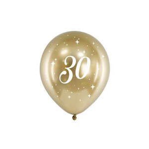 PartyDeco Glossy balon zlatý k 30.narozeninám 30cm