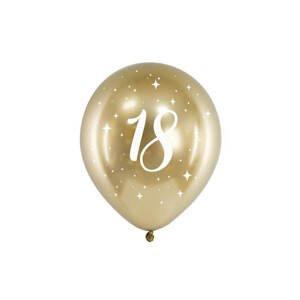 PartyDeco Glossy balon zlatý k 18.narozeninám 30cm