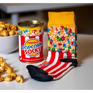 Unikátní veselé Popcornové ponožky v plechovce - červenobílé