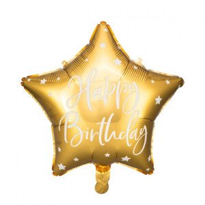 Zlatý fóliový balónek Happy Birthday - hvězda