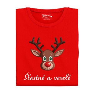 Dámské tričko s potiskem "Vánoční sobík hnědý - šťastné a veselé"